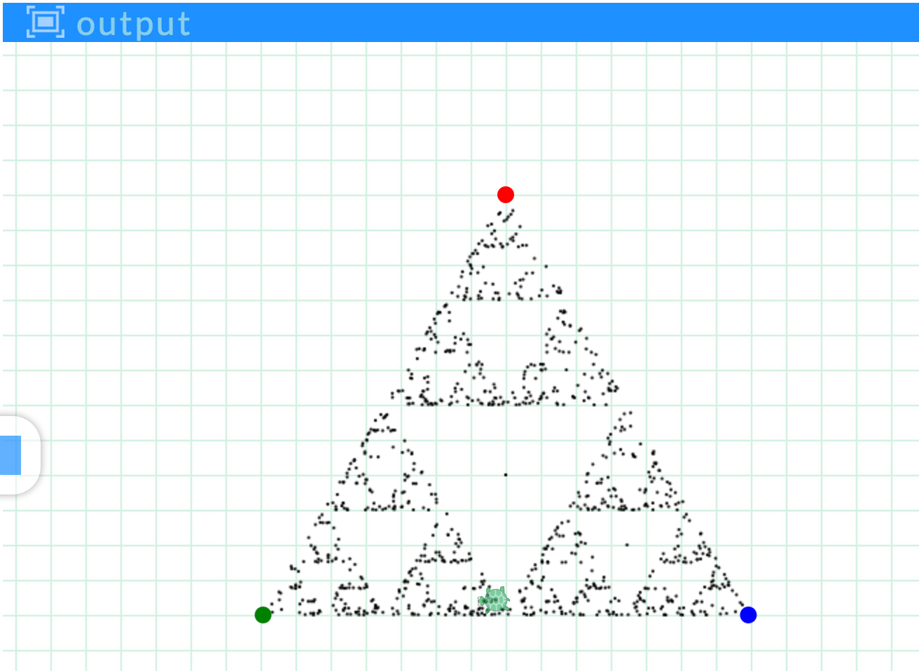 A sample output using the Pencil Code program showing a geometric pattern that the turtle has created. The turtle seems to be following the same path despite the formula being randomised