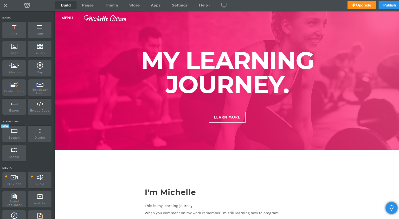 Screenshot of My learning journey off Weebly website