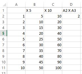 Image of excel table