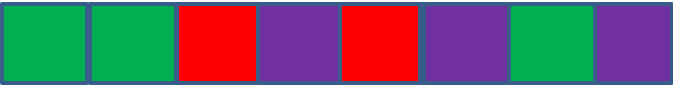 five coloured squares alternating blue, red, blue, red, blue