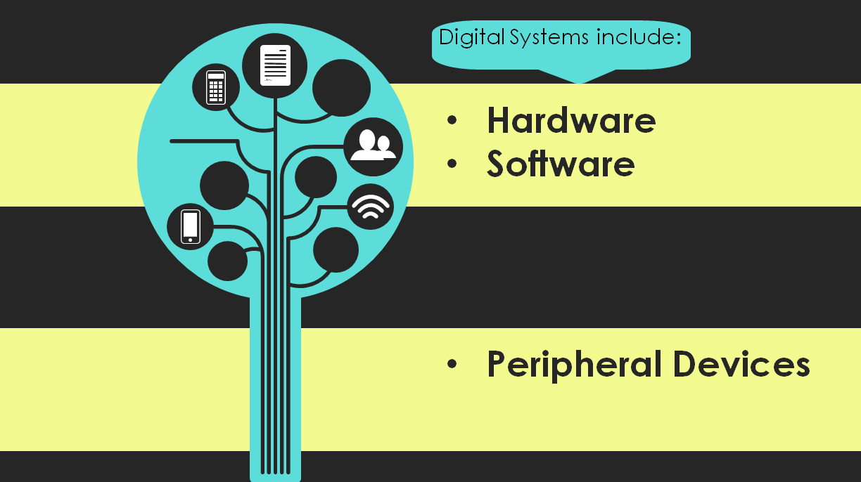 Digital systems include hardware, software and peripheral devices