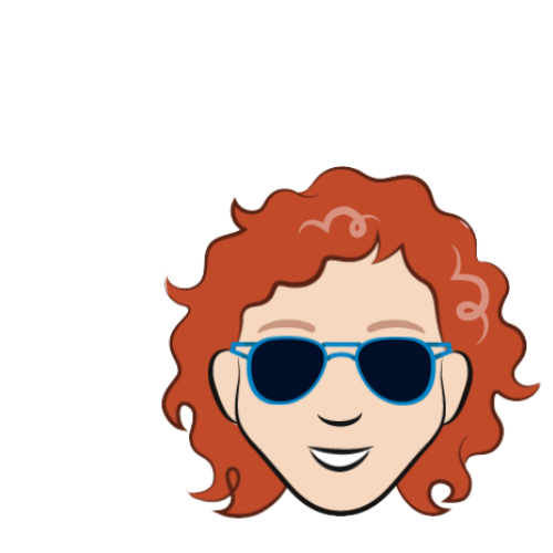 Red-haired woman with blue sunglasses