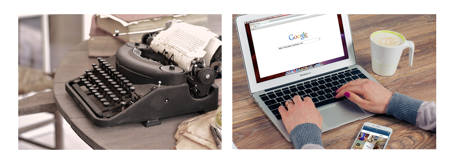 A computer and a typewriter shown as comparisons to each other