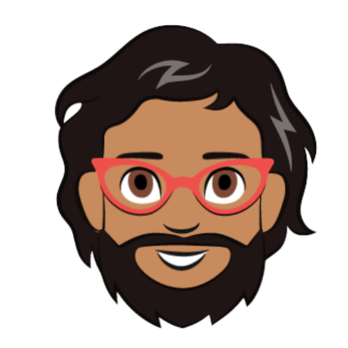 Black-haired man with and red glasses