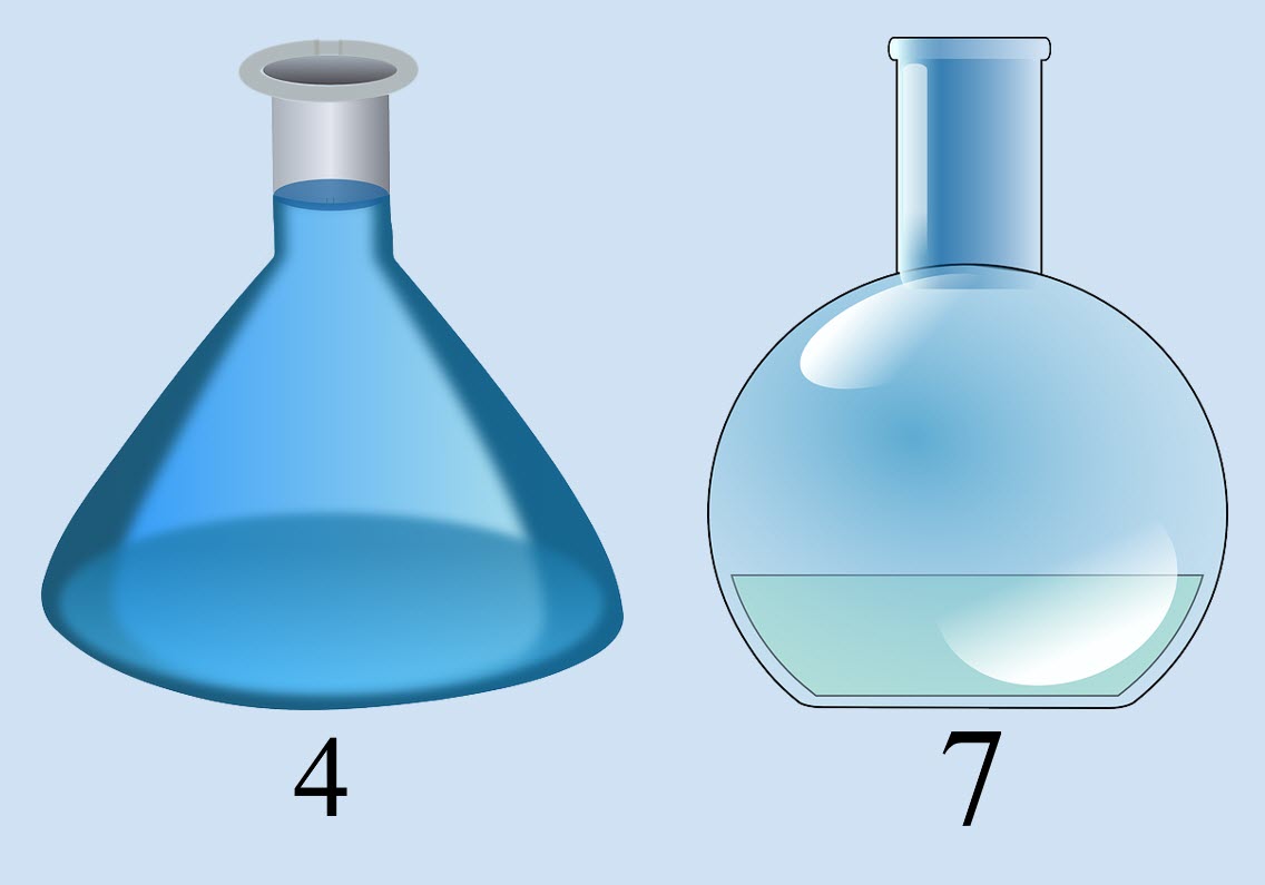 Image of two containers, one holding 4 millilitres of water and the other holding 7 milliliitres of water