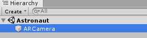 A screenshot showing that AR Camera has been added to a project titled Astronaut