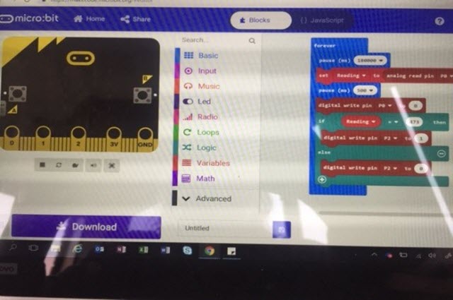 Photo of a computer screen with the BBC Micro:bit website open.
