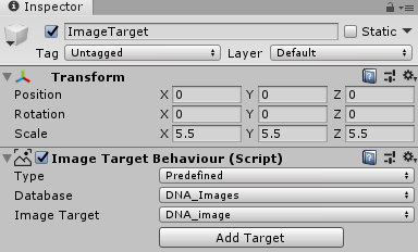 Screenshot of the Vuforia Inspector window displaying the Image Target settings