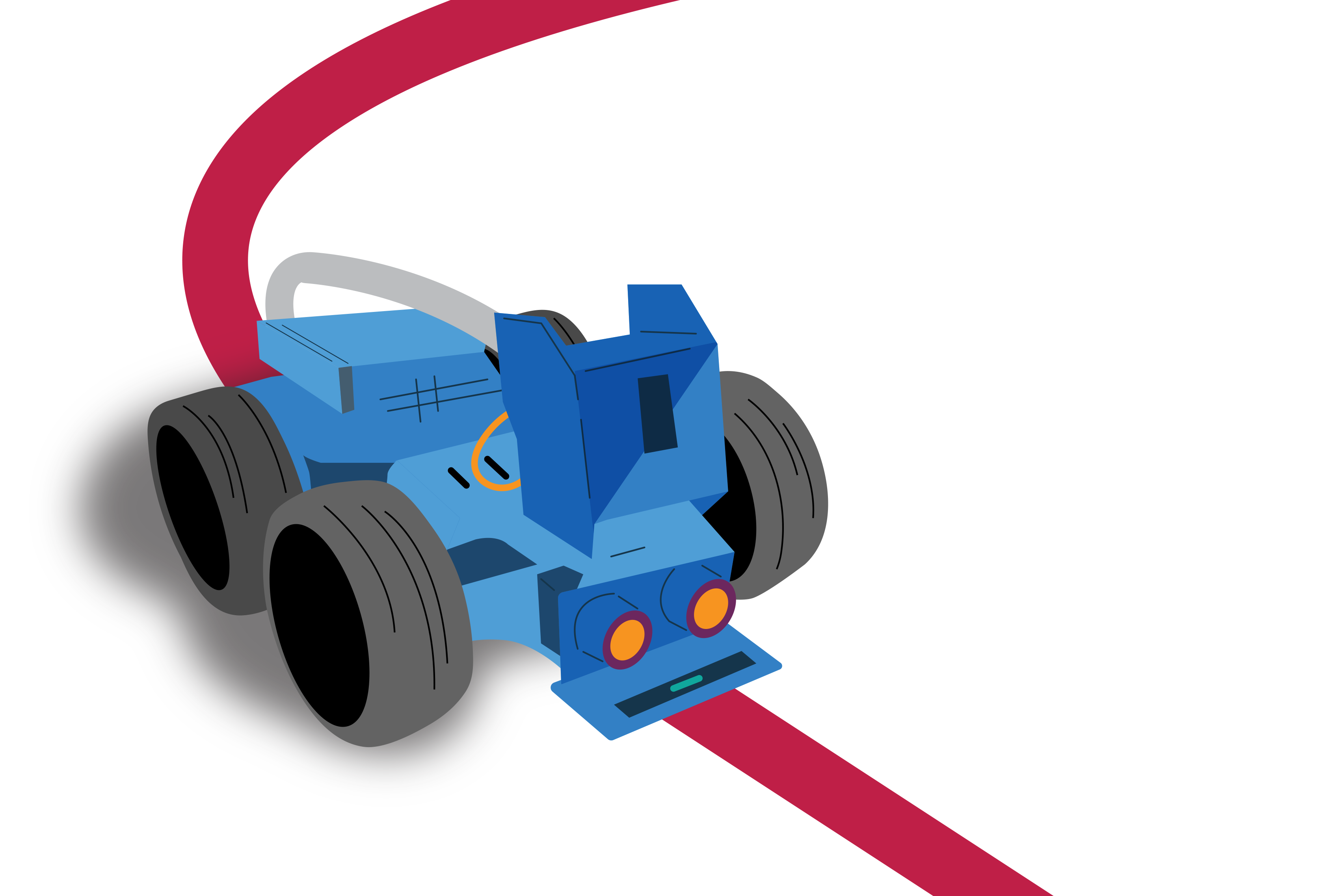 Small wheeled robot following a coloured line on the floor. Sensors at the front help the robot detect the line and stay on its path.