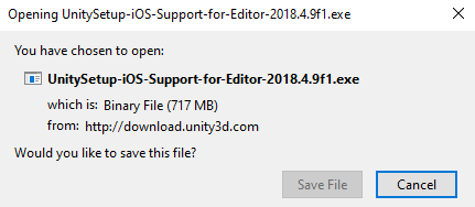 Screen shot of the Download Unity iOS Support dialog box