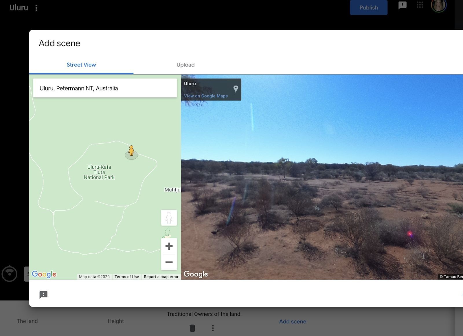 Screen capture of a street view map of Uluru