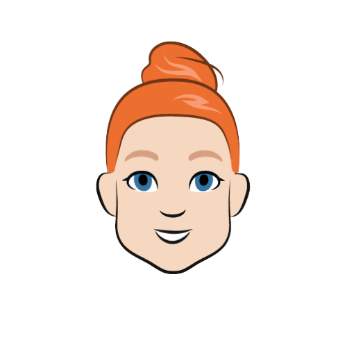 Red-haired woman with hair in a bun and no glasses