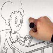 Image of cartoon person on laptop