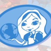 A cartoon girl holding a globe