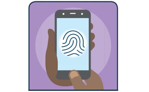 Screenshot of an AI quiz card showing a hand using fingerprint ID to unlock a phone.