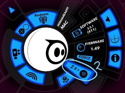 Annotated Sphero with 'Zzz' icon circled