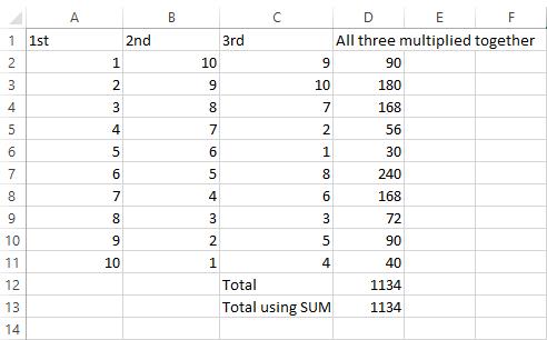 Image of excel sum table