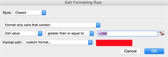 Image is of the Edit Formatting Rules window
