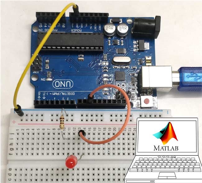 Photo of the hardware used for the UNO LED circuit.