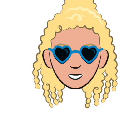 Blonde-haired woman with blue, heart-shaped glasses