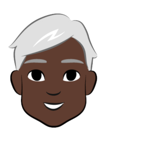 Grey-haired girl with no glasses and dark skin