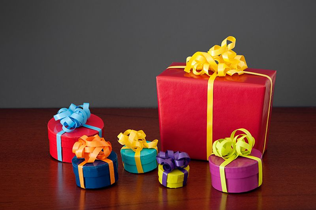 Decorative image of colourful, gift-wrapped presents