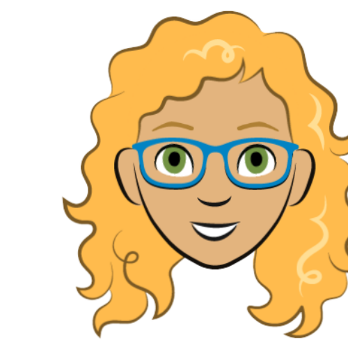 Blonde-haired woman with blue glasses